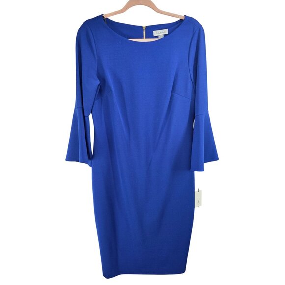 Calvin Klein Womens Royal Blue Bell Sleeve Dress Size 12 - Picture 2 of 13